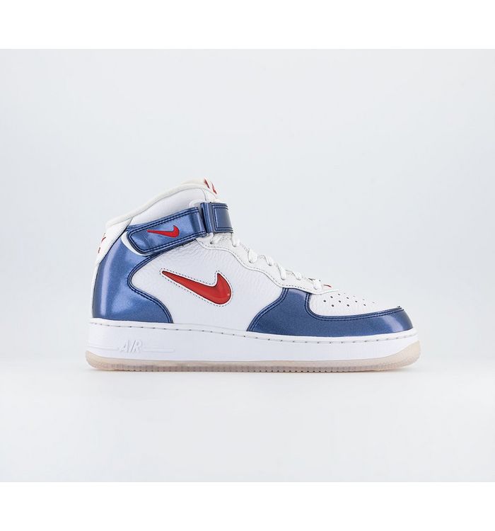 Nike Air Force 1 Mid Trainers White University Red Midnight Navy White Leather