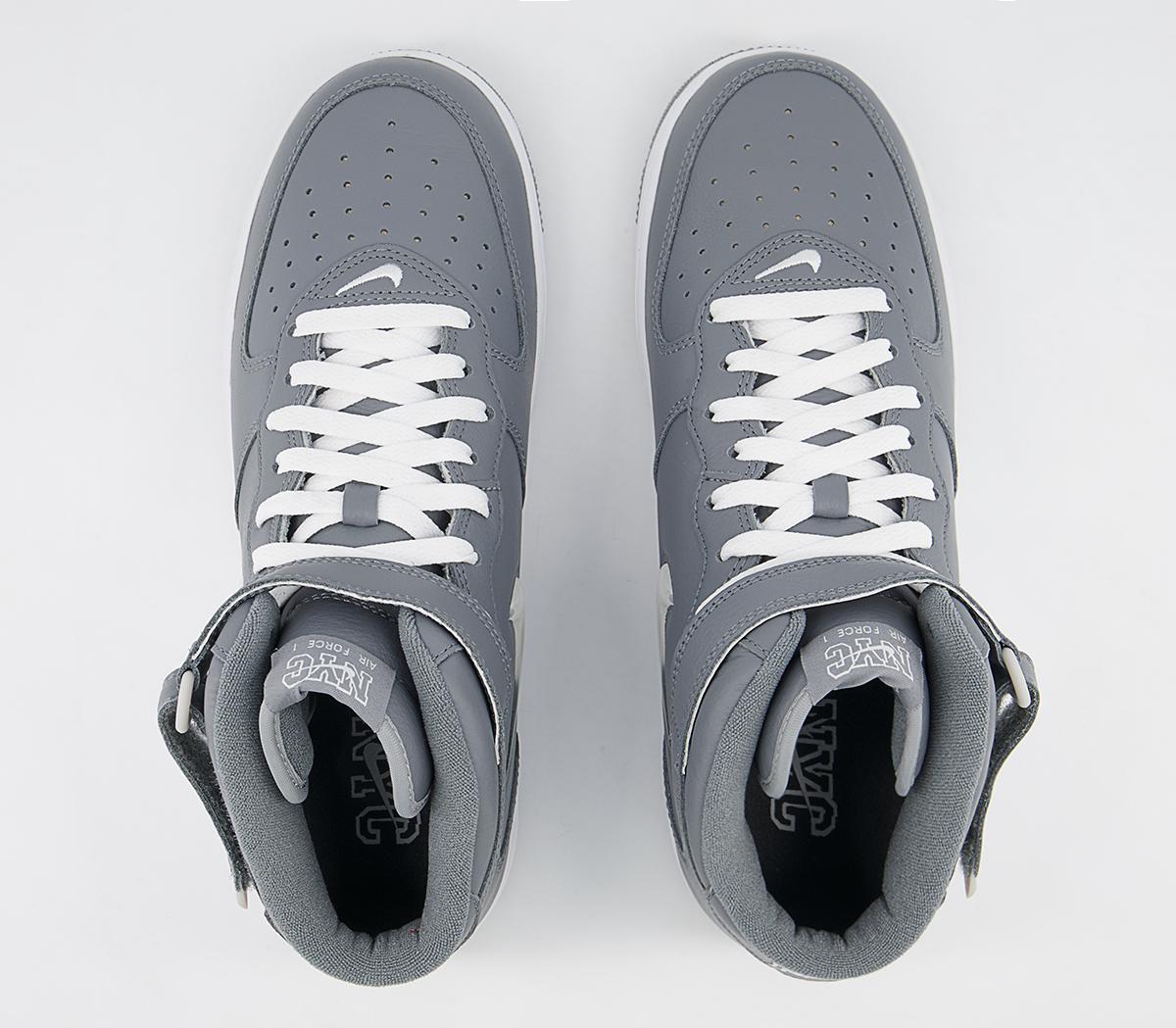 Nike Nike Air Force 1 Mid Trainers Nike Nike Air Force 1 Mid Trainers Cool Grey White Metallic Silver