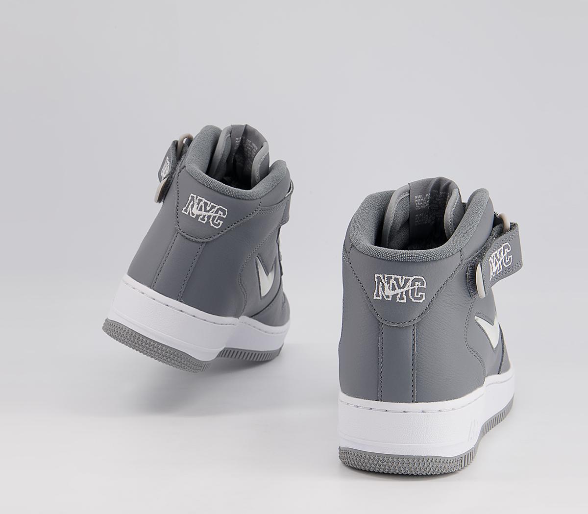 Nike Nike Air Force 1 Mid Trainers Nike Nike Air Force 1 Mid Trainers Cool Grey White Metallic Silver