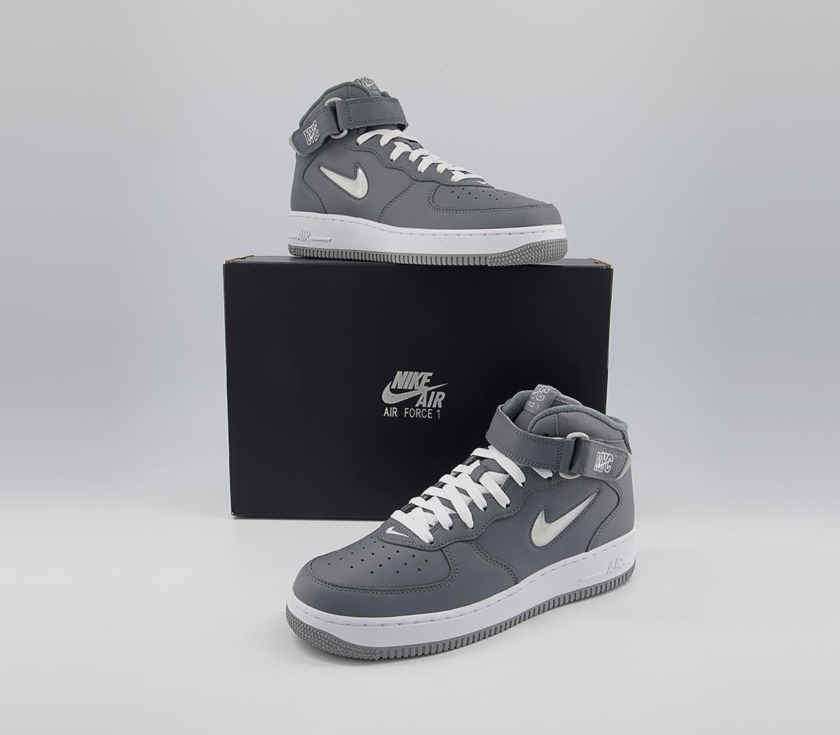 Nike Nike Air Force 1 Mid Trainers Nike Nike Air Force 1 Mid Trainers Cool Grey White Metallic Silver