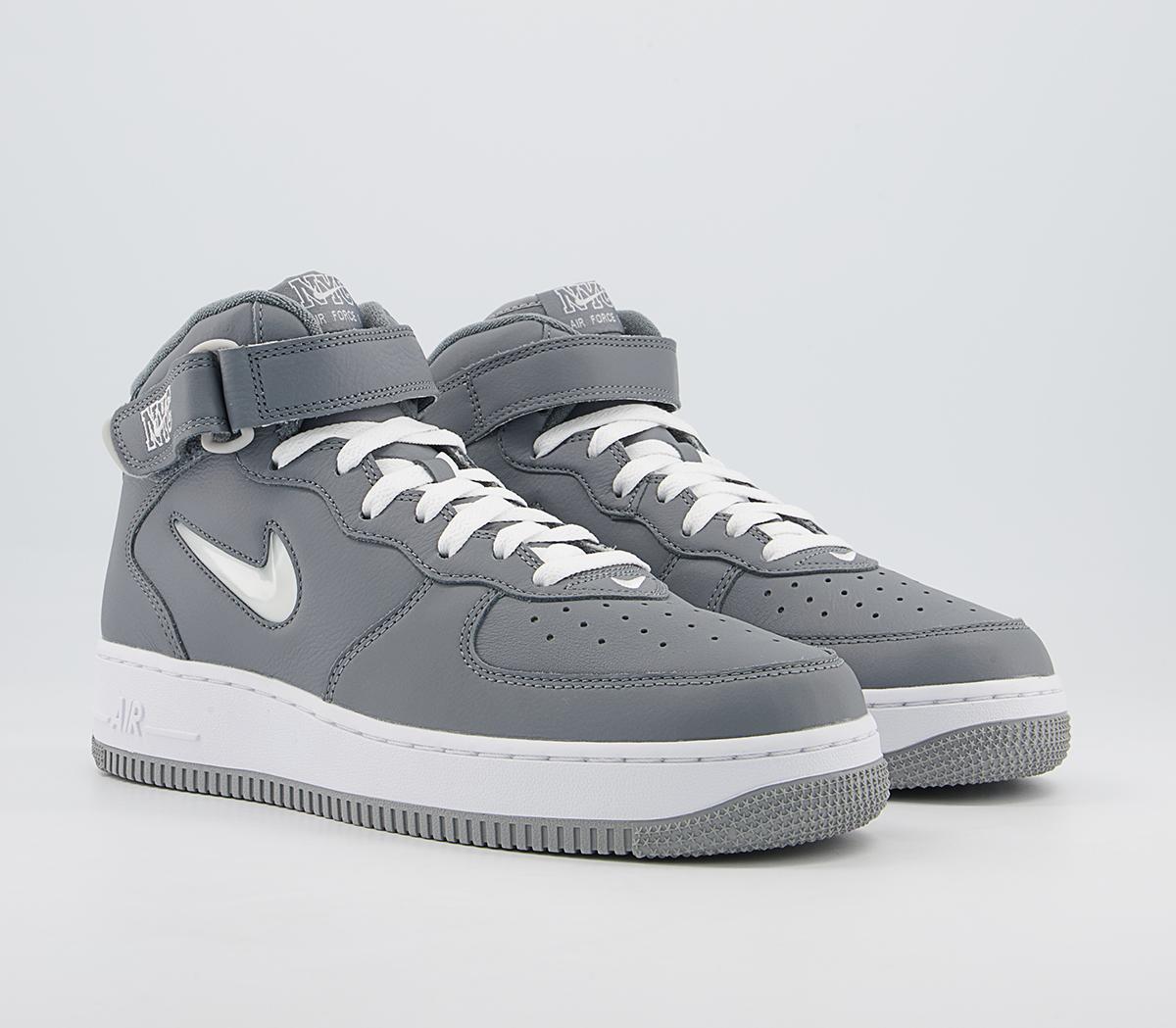 Nike Nike Air Force 1 Mid Trainers Nike Nike Air Force 1 Mid Trainers Cool Grey White Metallic Silver