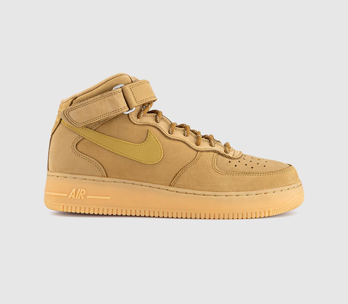 Nike Air Force 1 Mid Flax Wheat Gum Light Brown Black In Natural, 7