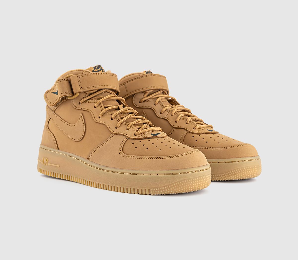 Nike Air Force 1 Mid Trainers Flax Flax Outdoor Green Qs - Men's