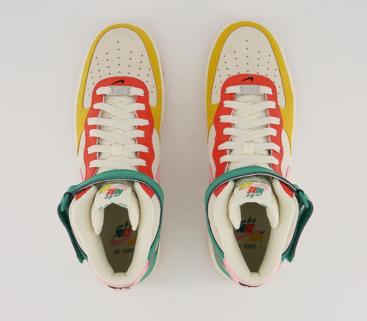 Nike Nike Air Force 1 Mid Trainers Nike Nike Air Force 1 Mid Trainers Coconut Milk Bleached Coral Vivid Sulfur Rush Oran