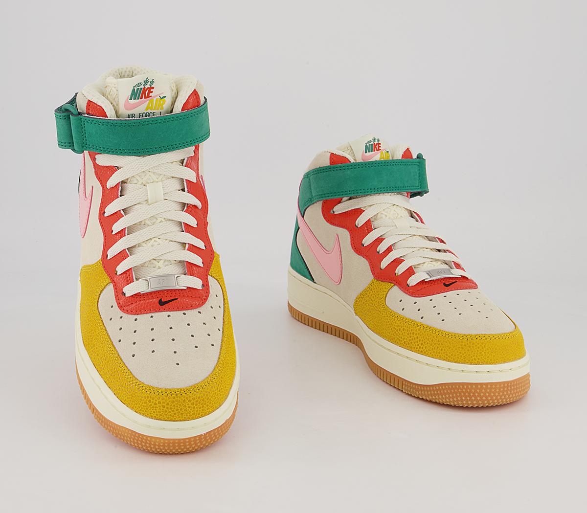 Nike Nike Air Force 1 Mid Trainers Nike Nike Air Force 1 Mid Trainers Coconut Milk Bleached Coral Vivid Sulfur Rush Oran