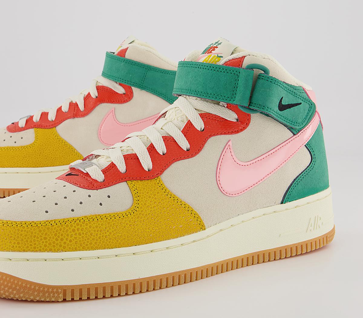 Nike Nike Air Force 1 Mid Trainers Nike Nike Air Force 1 Mid Trainers Coconut Milk Bleached Coral Vivid Sulfur Rush Oran