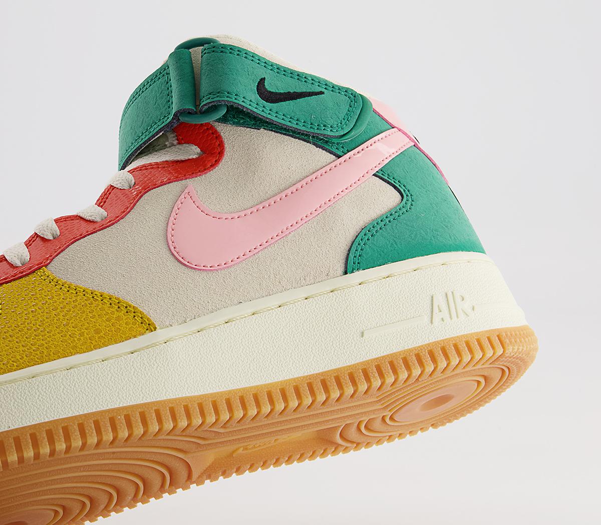 Nike Nike Air Force 1 Mid Trainers Nike Nike Air Force 1 Mid Trainers Coconut Milk Bleached Coral Vivid Sulfur Rush Oran