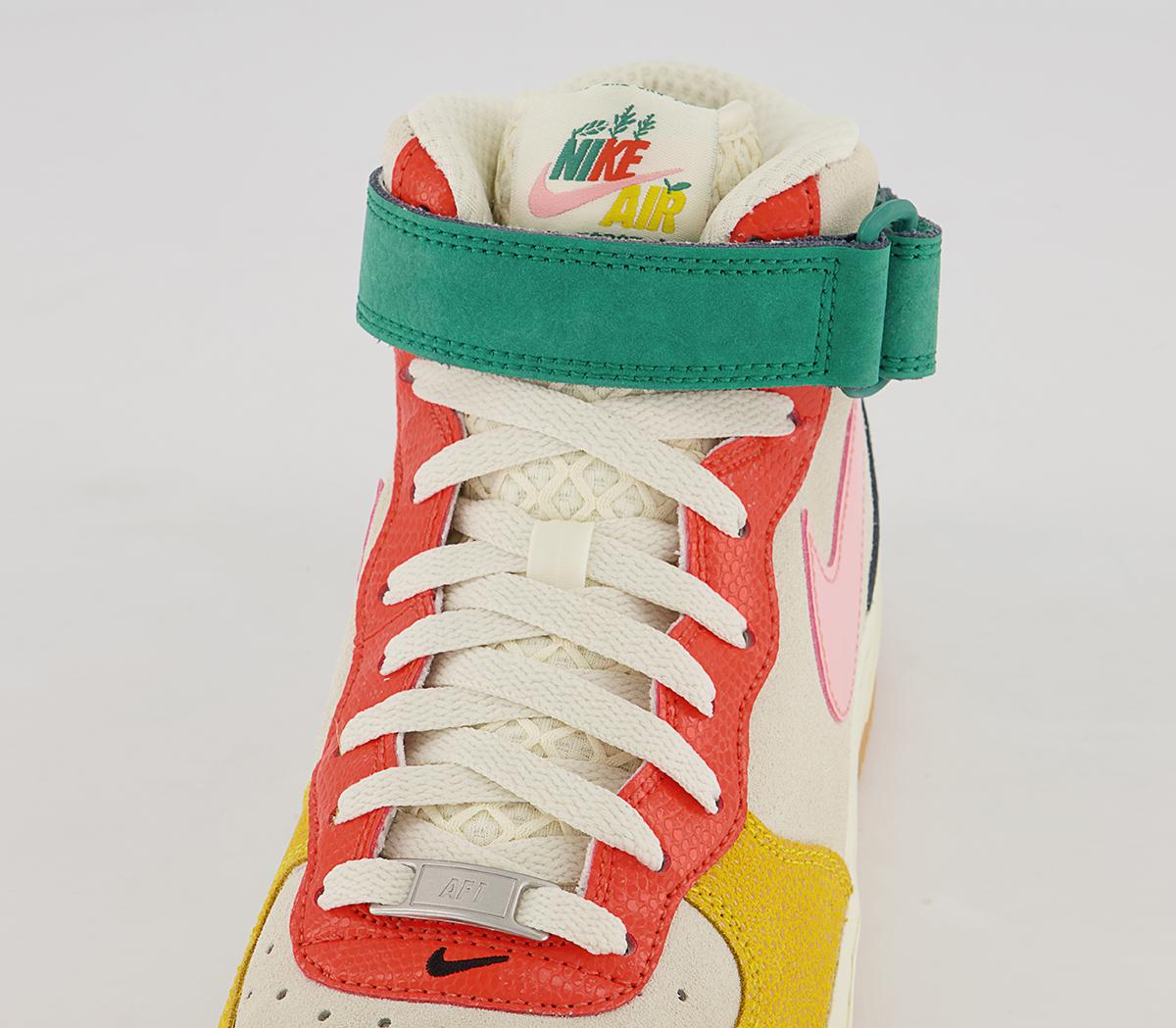 Nike Nike Air Force 1 Mid Trainers Nike Nike Air Force 1 Mid Trainers Coconut Milk Bleached Coral Vivid Sulfur Rush Oran