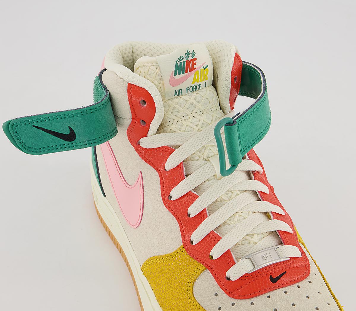 Nike Nike Air Force 1 Mid Trainers Nike Nike Air Force 1 Mid Trainers Coconut Milk Bleached Coral Vivid Sulfur Rush Oran