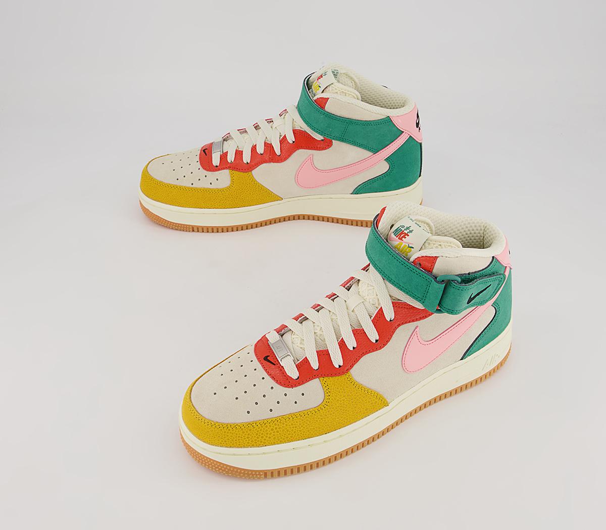 Nike Nike Air Force 1 Mid Trainers Nike Nike Air Force 1 Mid Trainers Coconut Milk Bleached Coral Vivid Sulfur Rush Oran