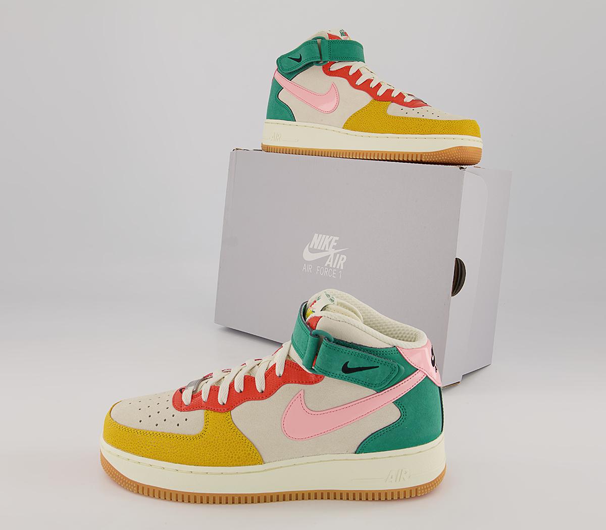 Nike Nike Air Force 1 Mid Trainers Nike Nike Air Force 1 Mid Trainers Coconut Milk Bleached Coral Vivid Sulfur Rush Oran