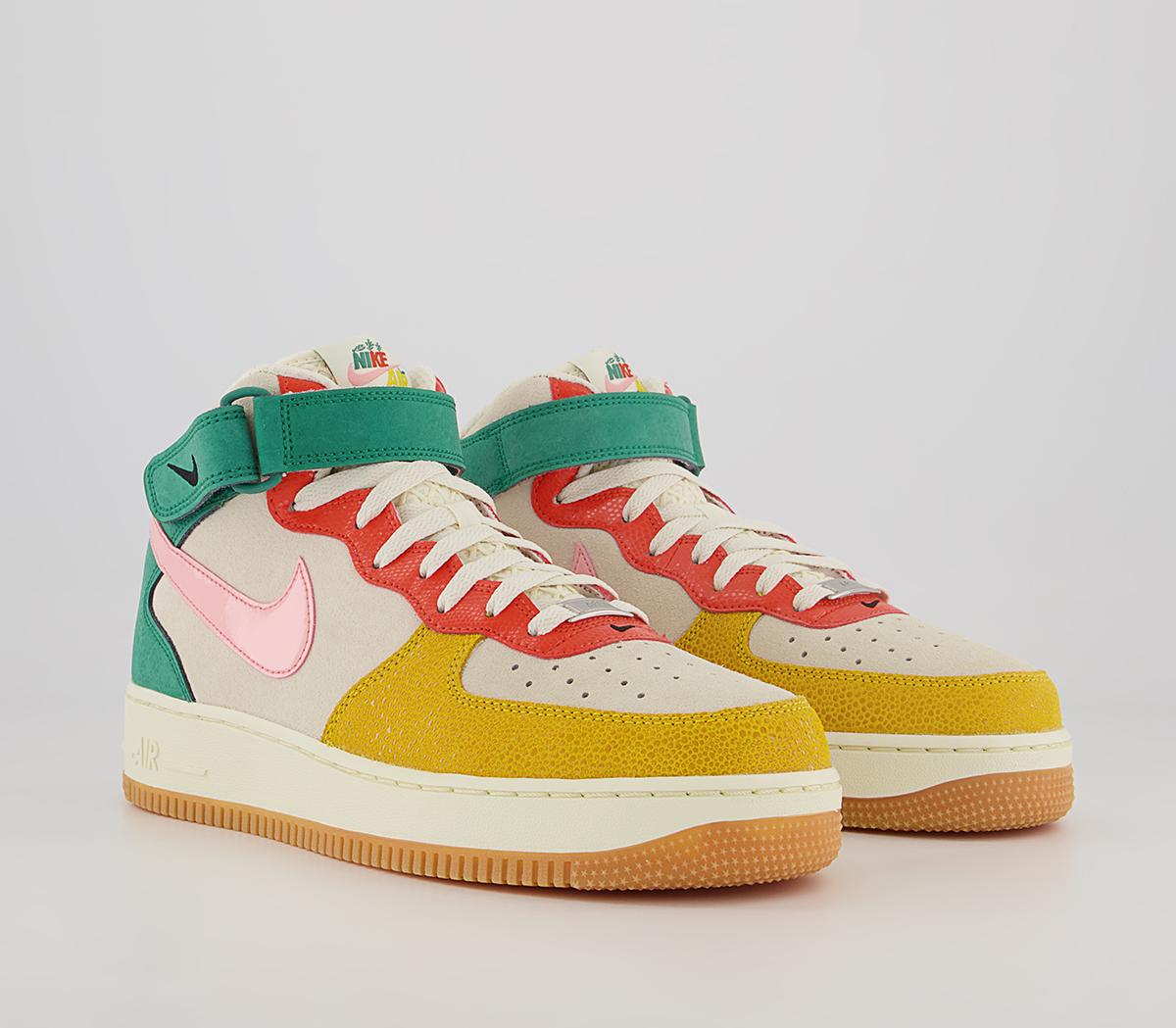 Nike Nike Air Force 1 Mid Trainers Nike Nike Air Force 1 Mid Trainers Coconut Milk Bleached Coral Vivid Sulfur Rush Oran