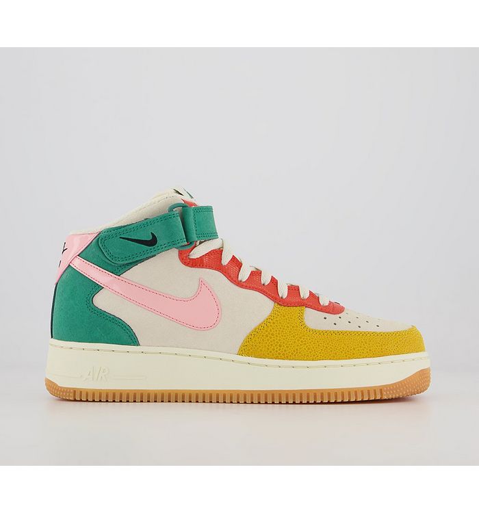 Nike Air Force 1 Mid Trainers Coconut Milk Bleached Coral Vivid Sulfur Rush Oran Leather,White,Grey,Multi,Brown,Black