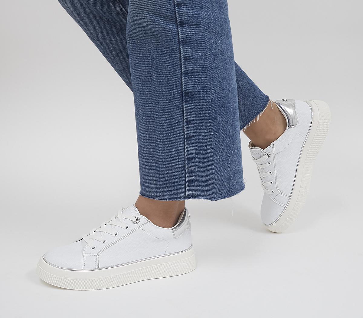 OfficeFaded Flatform Lace Up TrainersWhite With Metallic Rand