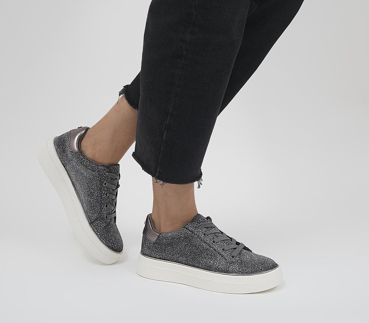 OfficeFaded Flatform Lace Up TrainersPewter Glitter