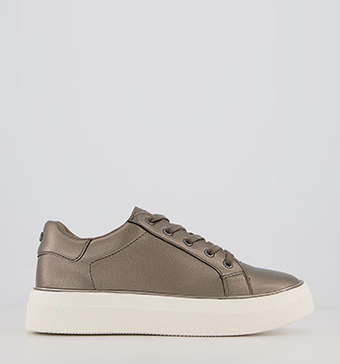 Office Faded Flatform Lace Up Trainers Pewter