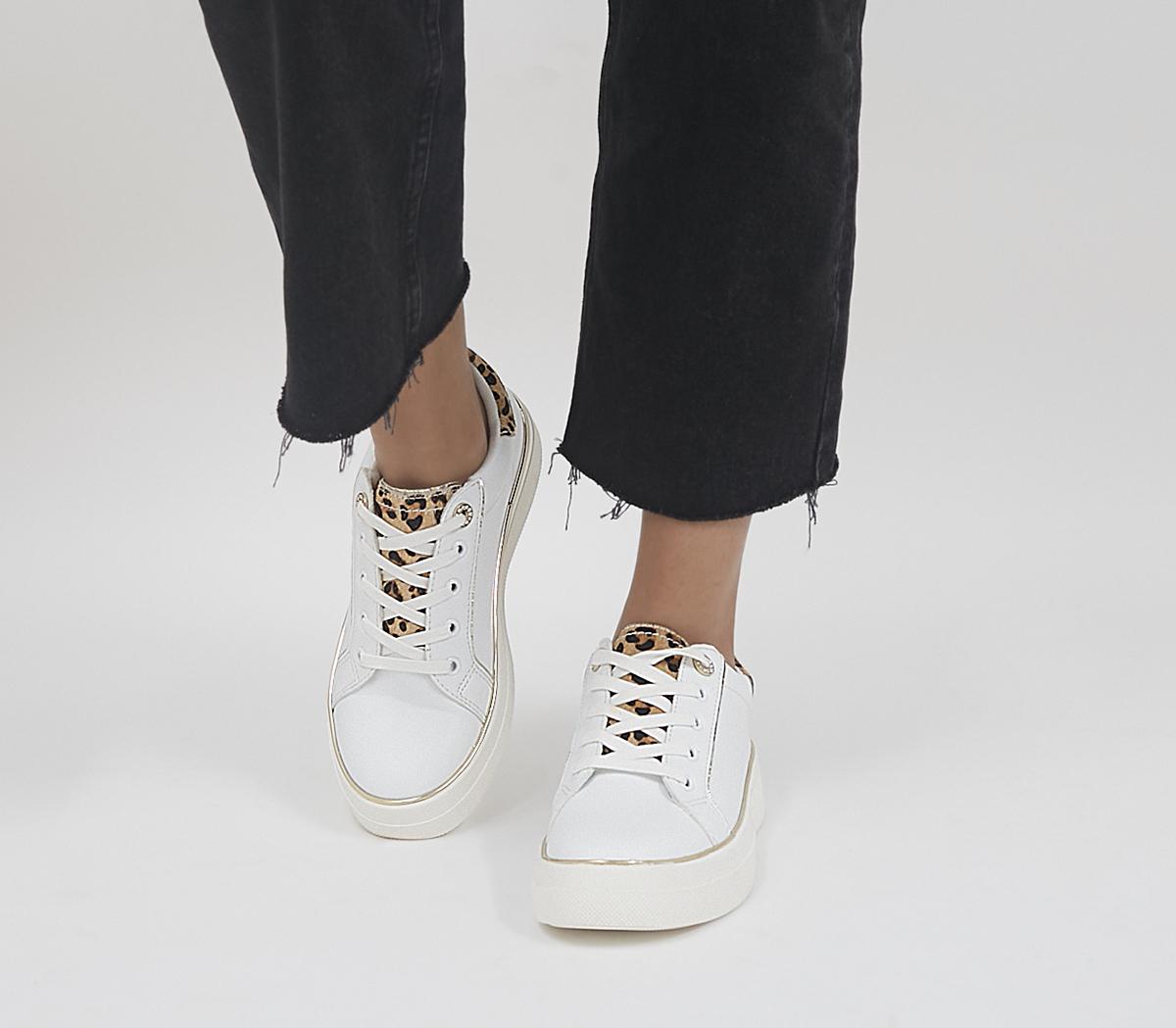 OfficeFaded Flatform Lace Up TrainersWhite Leopard Mix