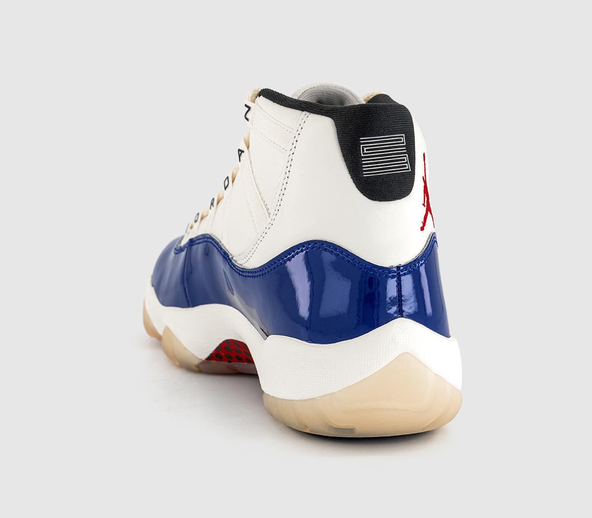 JordanAir Jordan 11 Trainers Deep Royal Blue Fire Red Sail Black Muslin