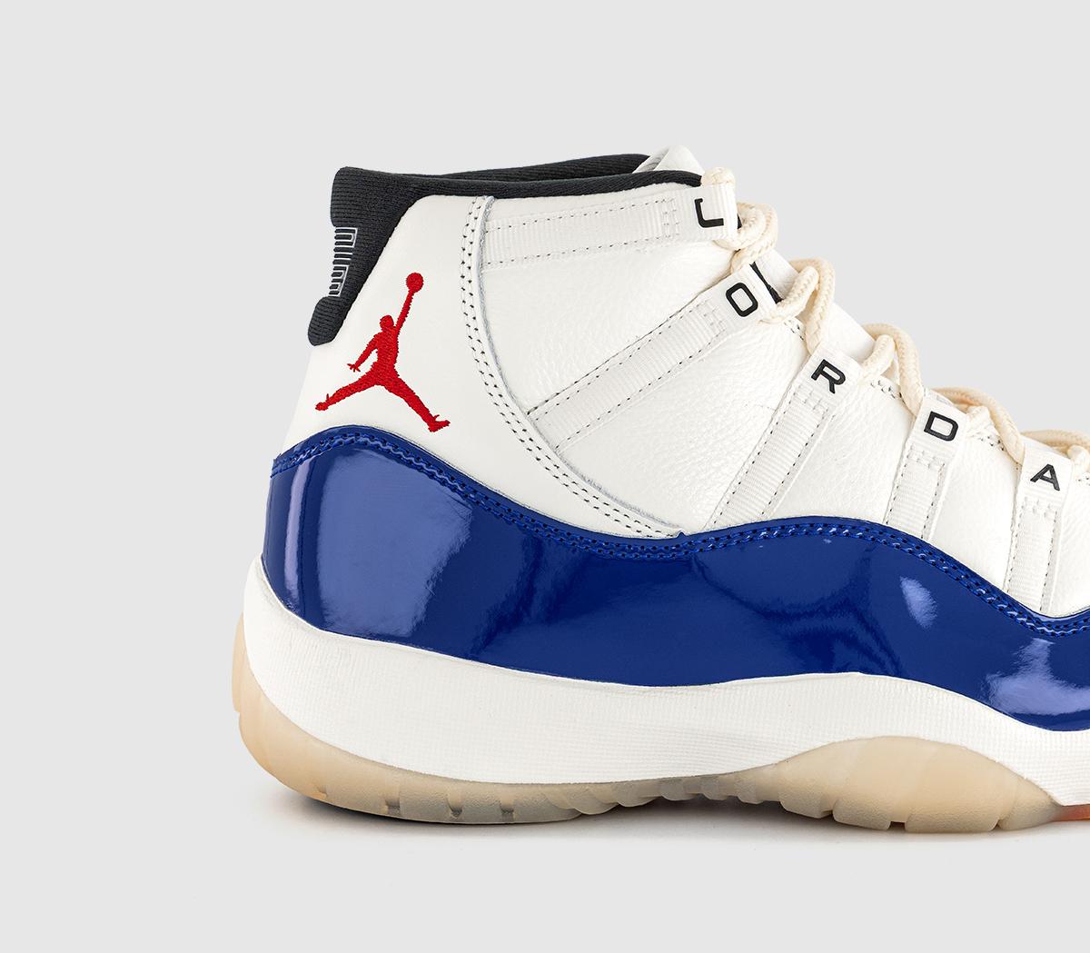 JordanAir Jordan 11 Trainers Deep Royal Blue Fire Red Sail Black Muslin