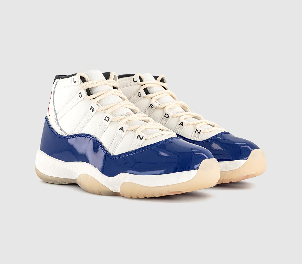 JordanAir Jordan 11 Trainers Deep Royal Blue Fire Red Sail Black Muslin