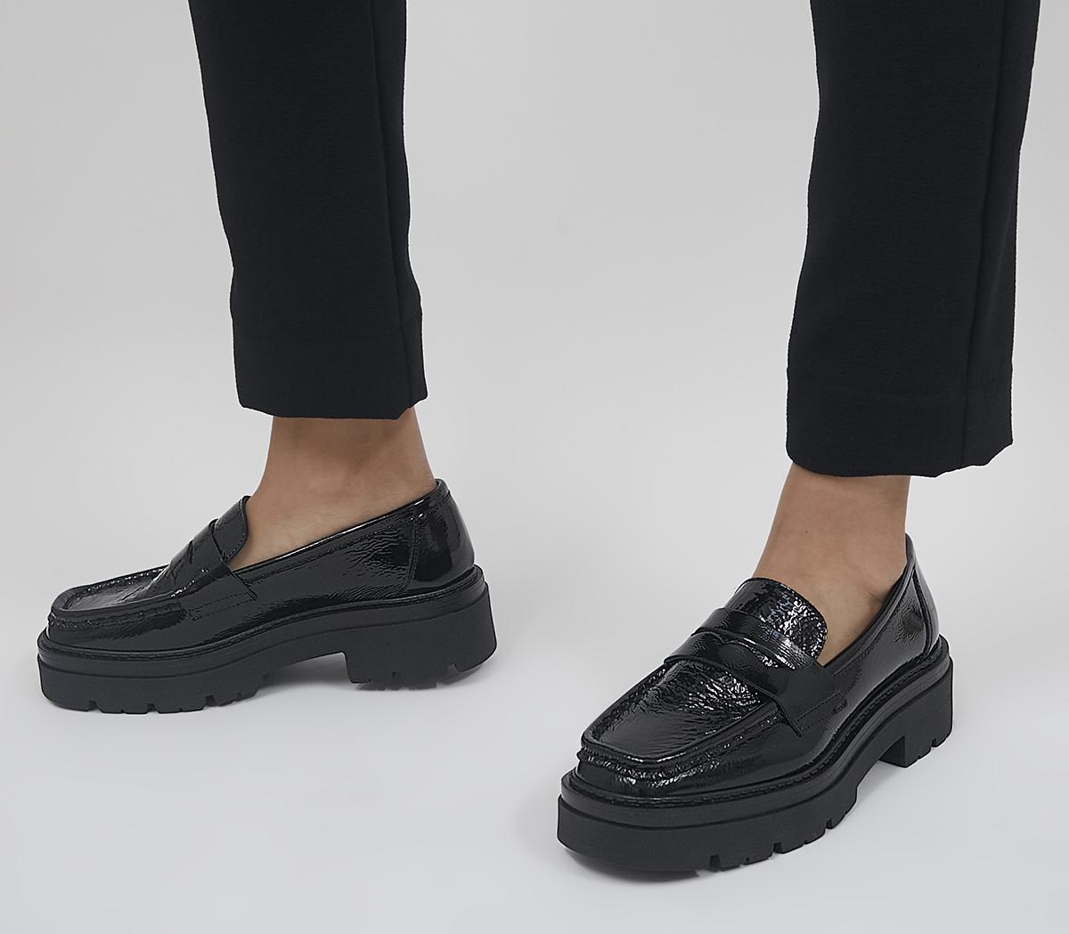 Black leather sale chunky loafers womens