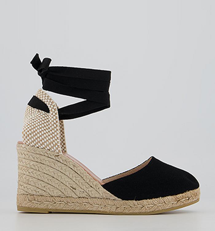 Gaimo for OFFICE Ankle Tie Espadrille Wedges Black Canvas