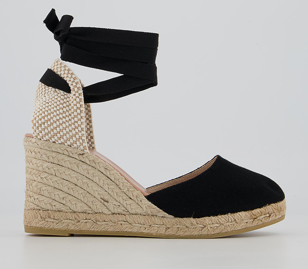 Gaimo for OFFICE Ankle Tie Espadrille Wedges Gaimo for OFFICE Ankle Tie Espadrille Wedges Black Canvas
