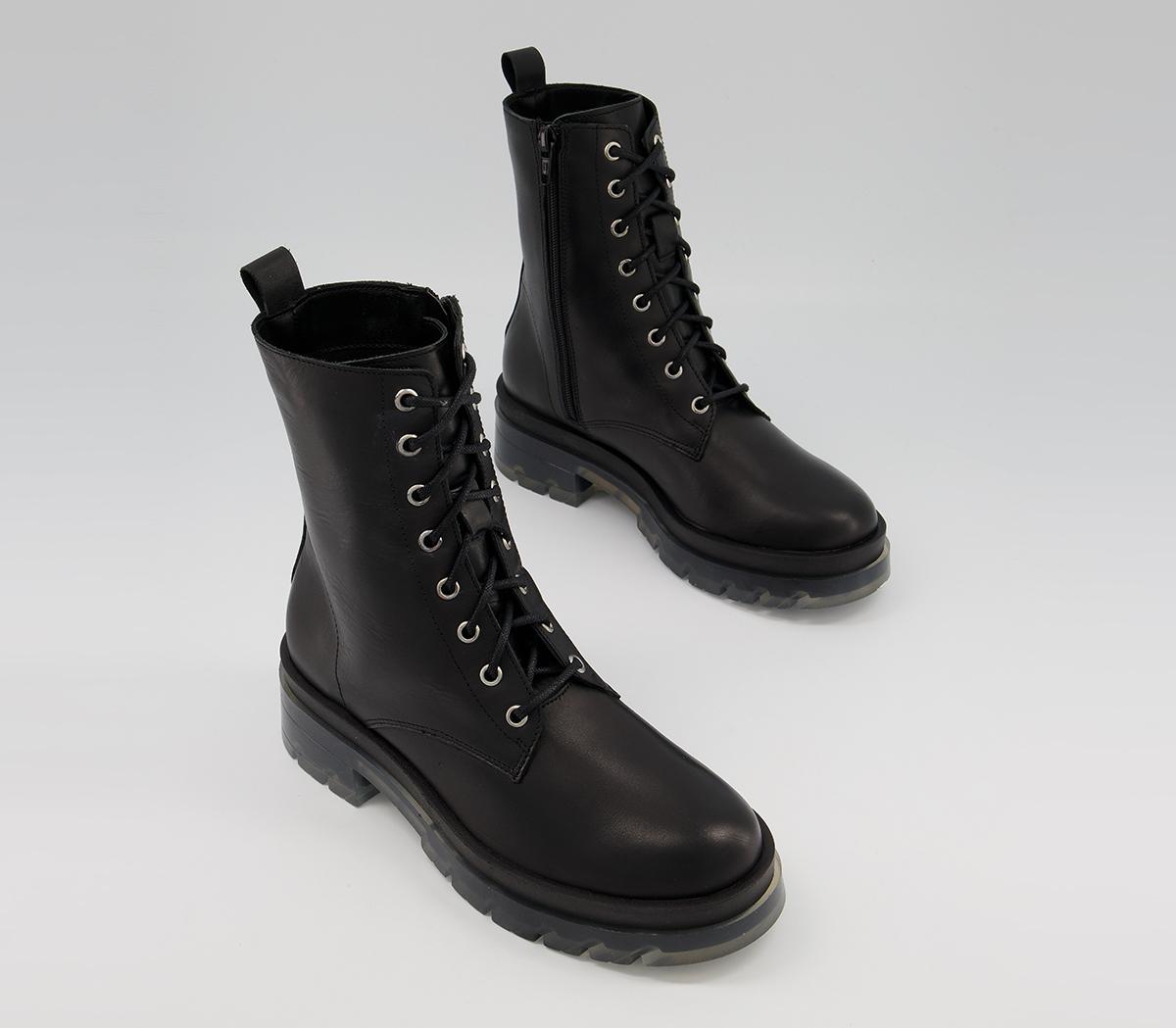 OFFICE Animate Clear Sole Lace Up Boots Black Leather - Women's Ankle Boots