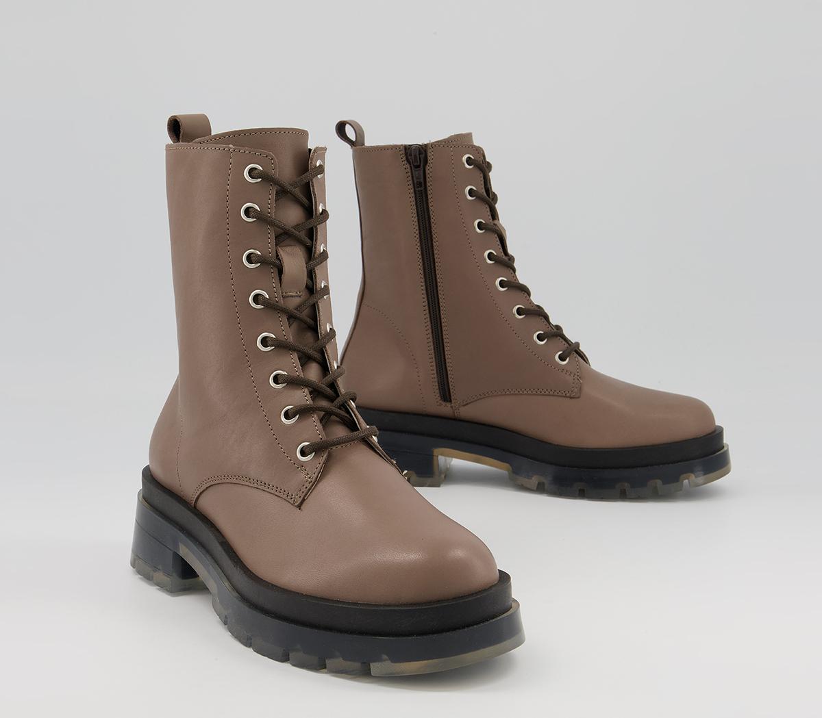 OFFICEAnimate Clear Sole Lace Up BootsTaupe Leather