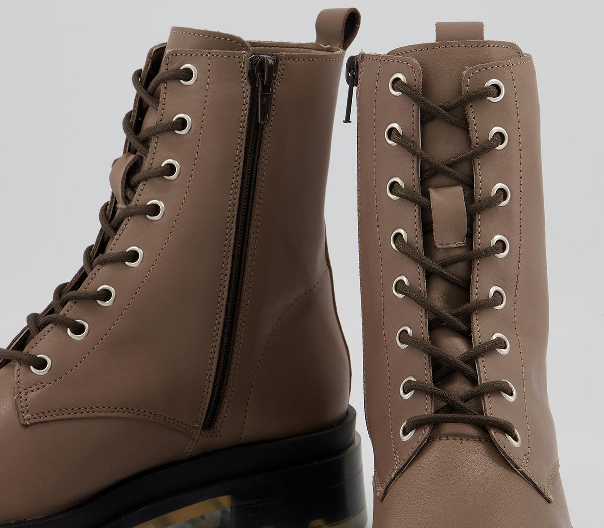 OFFICEAnimate Clear Sole Lace Up BootsTaupe Leather