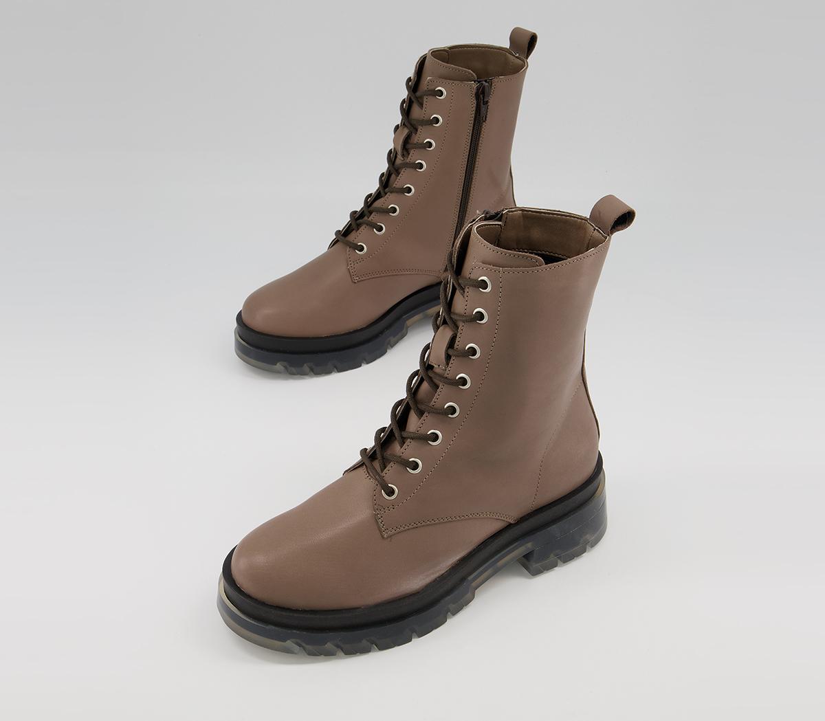 OFFICEAnimate Clear Sole Lace Up BootsTaupe Leather