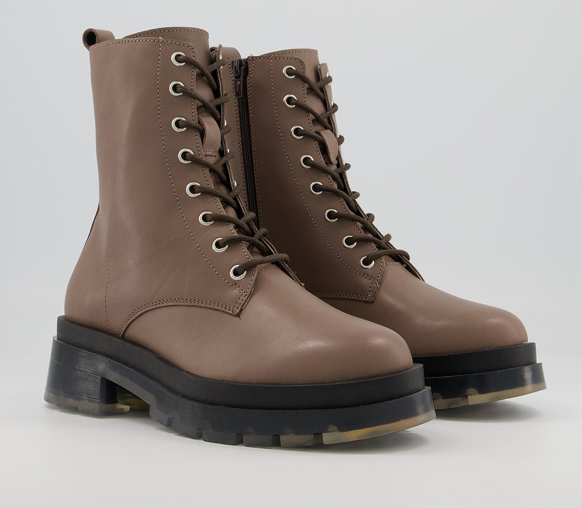 OFFICEAnimate Clear Sole Lace Up BootsTaupe Leather