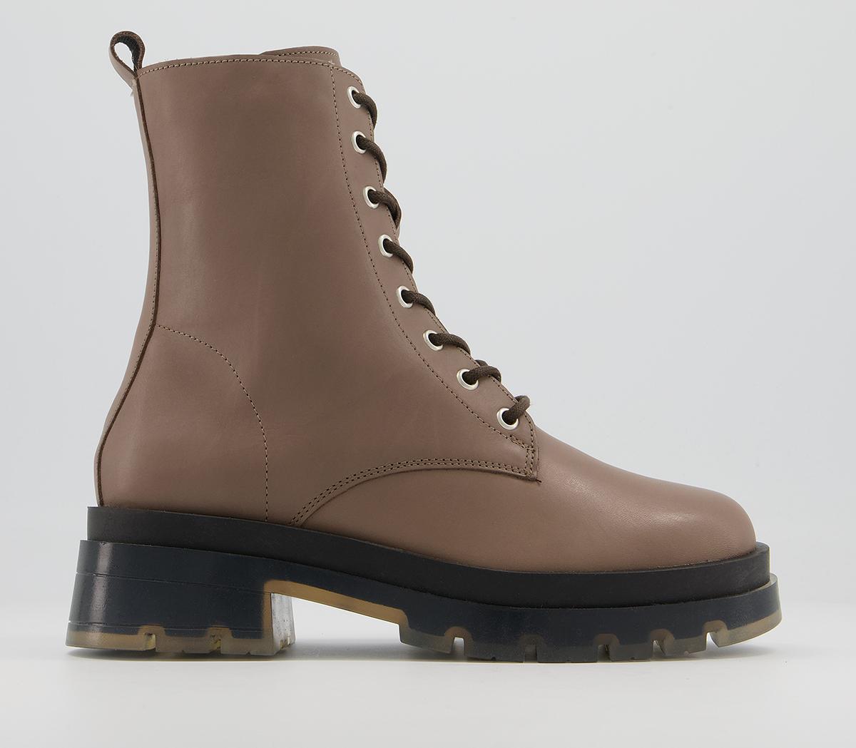 OFFICEAnimate Clear Sole Lace Up BootsTaupe Leather