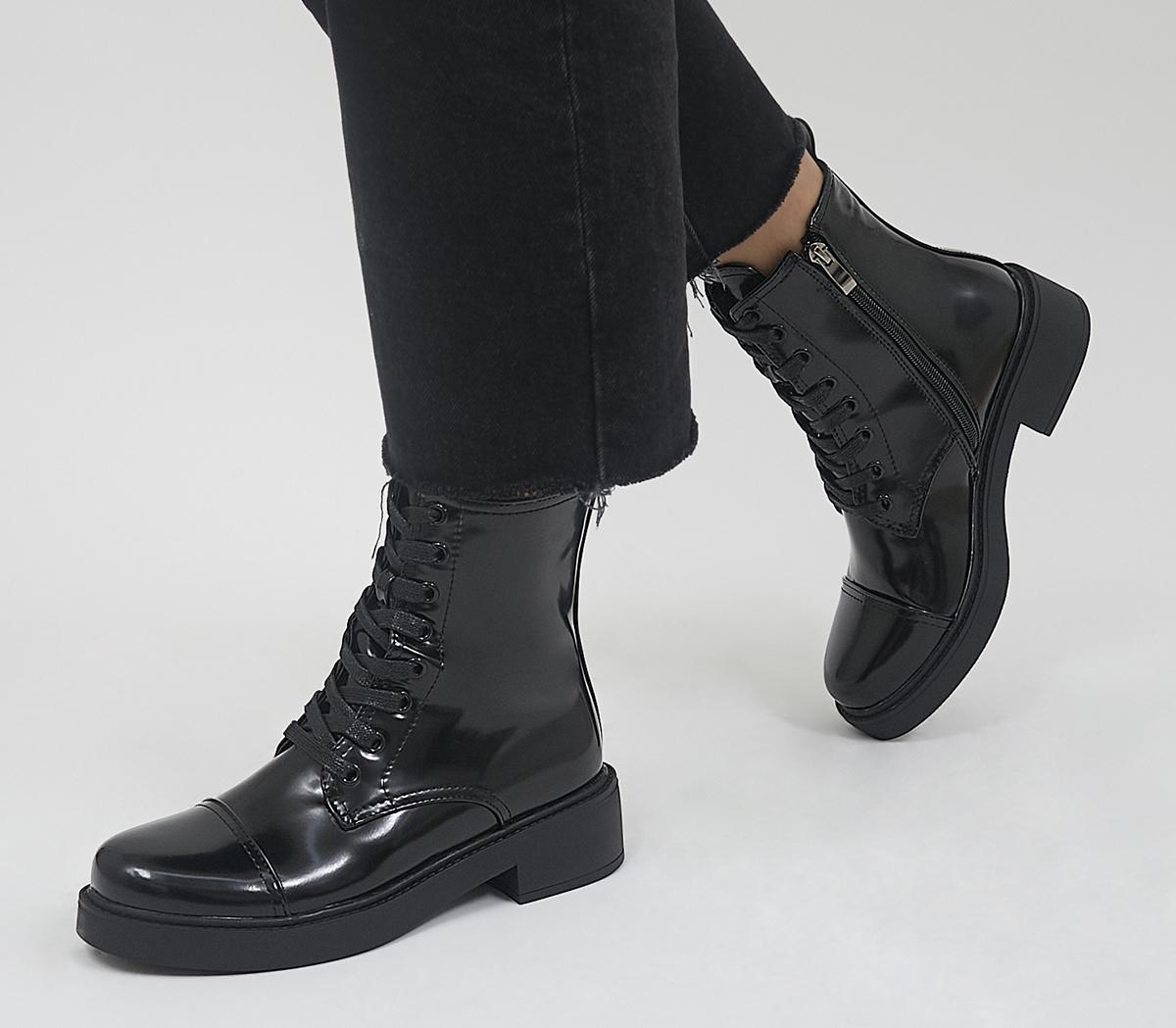 Shiny black lace up sales boots