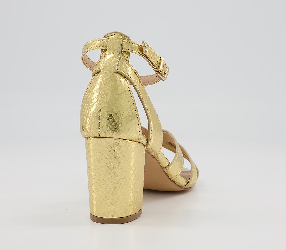 Office Mirror Image Strappy Block Mid Heeled Sandals Office Mirror Image Strappy Block Mid Heeled Sandals Gold Snake