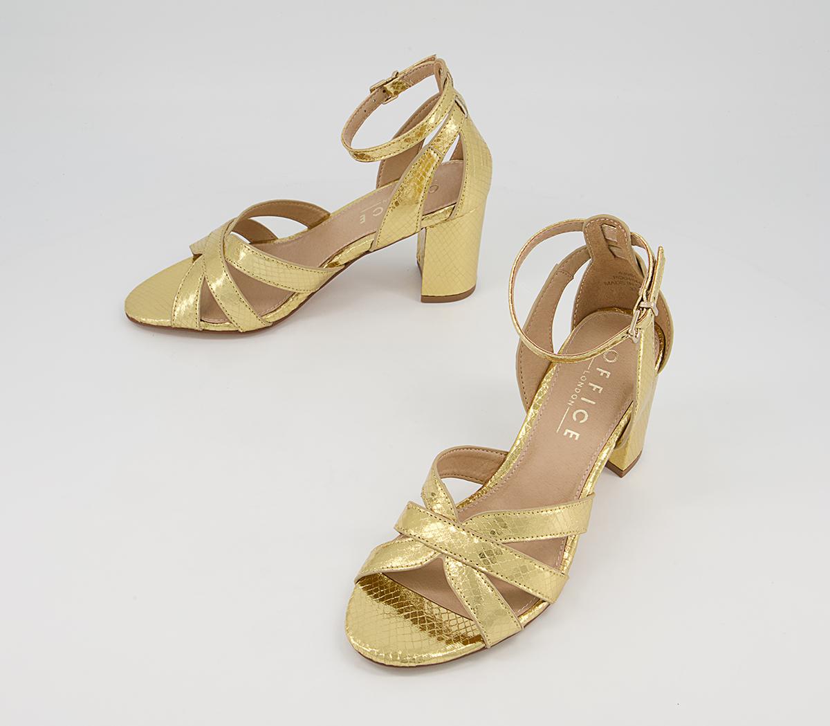 Office Mirror Image Strappy Block Mid Heeled Sandals Office Mirror Image Strappy Block Mid Heeled Sandals Gold Snake