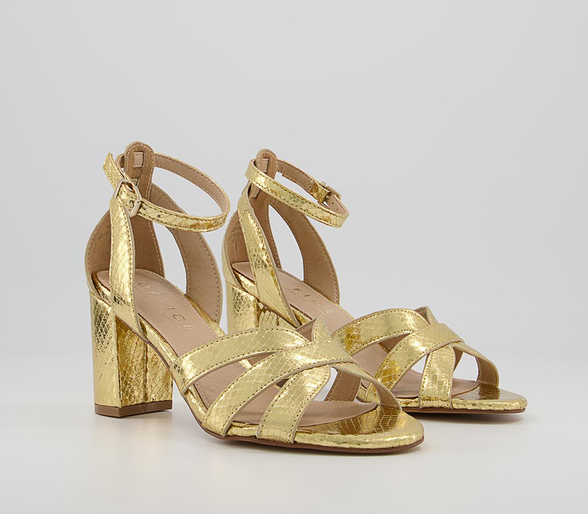 Office Mirror Image Strappy Block Mid Heeled Sandals Office Mirror Image Strappy Block Mid Heeled Sandals Gold Snake