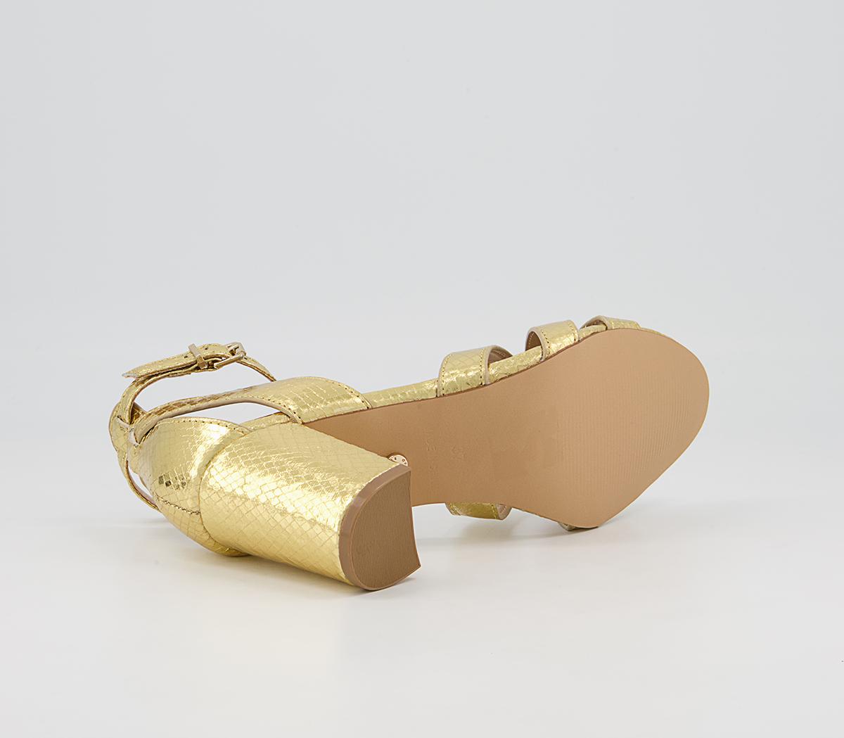 Office Mirror Image Strappy Block Mid Heeled Sandals Office Mirror Image Strappy Block Mid Heeled Sandals Gold Snake