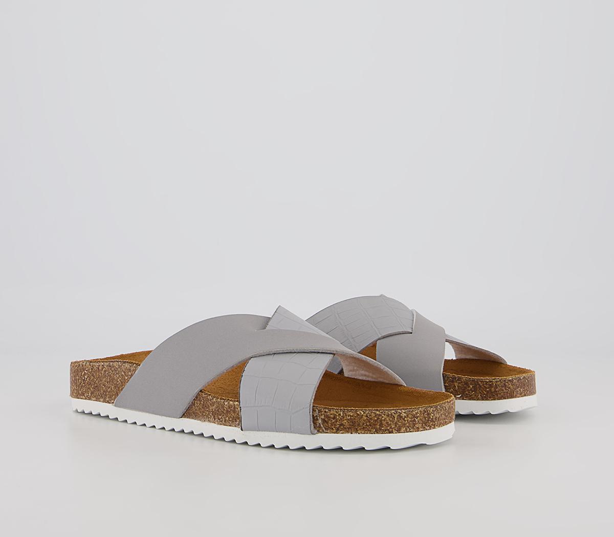 Office Scorching Cross Strap Footbed Flat Sandals Office Scorching Cross Strap Footbed Flat Sandals Grey Nubuck Croc