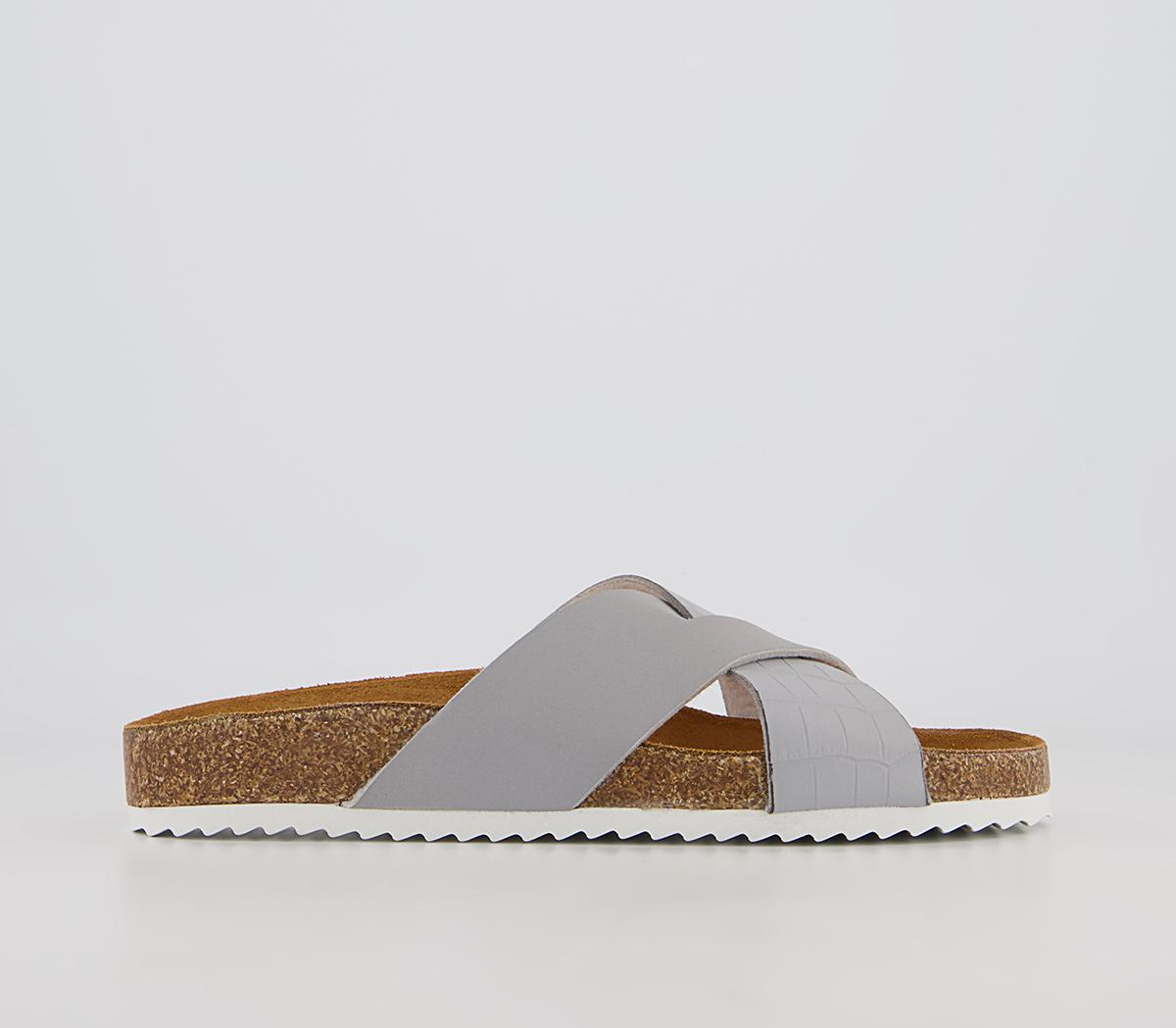 Office Scorching Cross Strap Footbed Flat Sandals Office Scorching Cross Strap Footbed Flat Sandals Grey Nubuck Croc