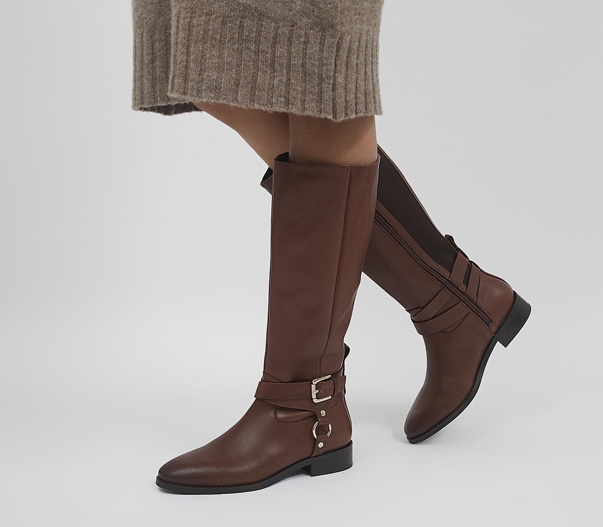 Ladies knee high on sale tan leather boots