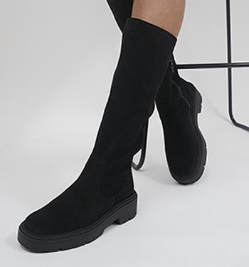 OFFICE Kuala Chunky Pull On Boots Black Suede