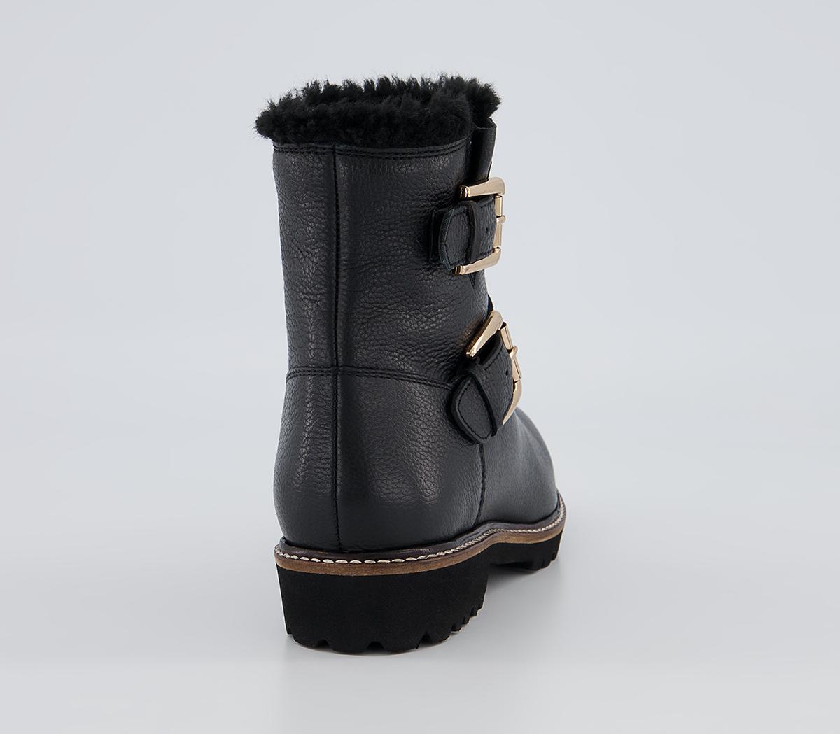 Office Apologetic Fur-Trimmed Buckle Flat Ankle Boots Office Apologetic Fur-Trimmed Buckle Flat Ankle Boots Black Leather