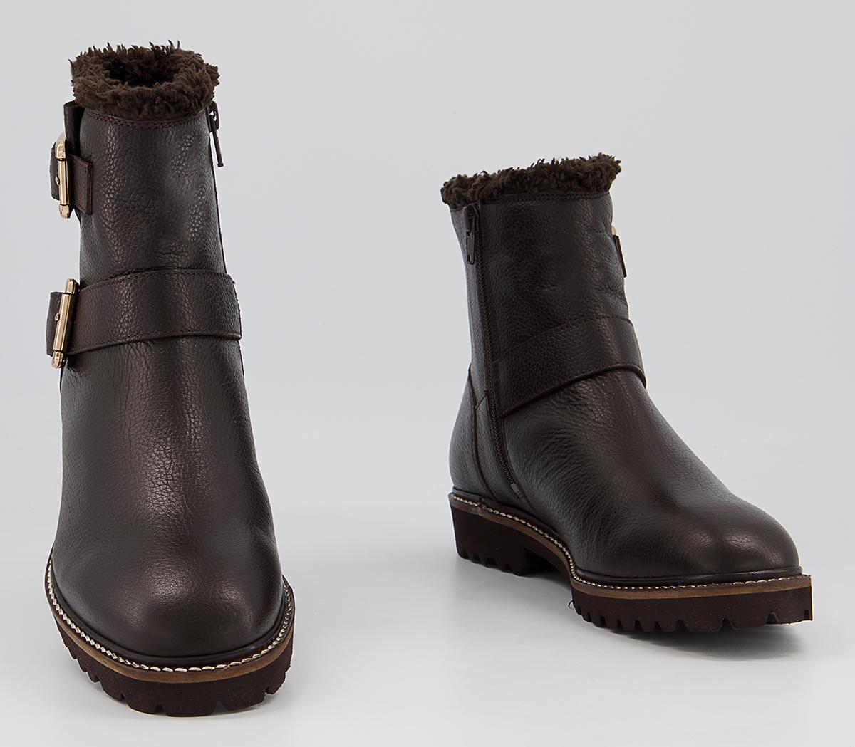 Office Apologetic Fur-Trimmed Buckle Flat Ankle Boots Office Apologetic Fur-Trimmed Buckle Flat Ankle Boots Chocolate Leather