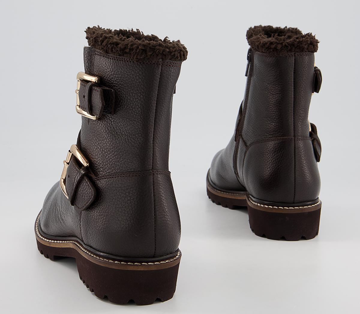 Office Apologetic Fur-Trimmed Buckle Flat Ankle Boots Office Apologetic Fur-Trimmed Buckle Flat Ankle Boots Chocolate Leather