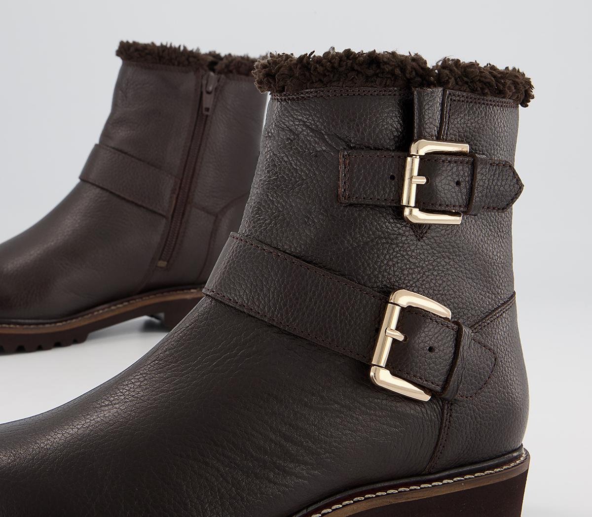 Office Apologetic Fur-Trimmed Buckle Flat Ankle Boots Office Apologetic Fur-Trimmed Buckle Flat Ankle Boots Chocolate Leather