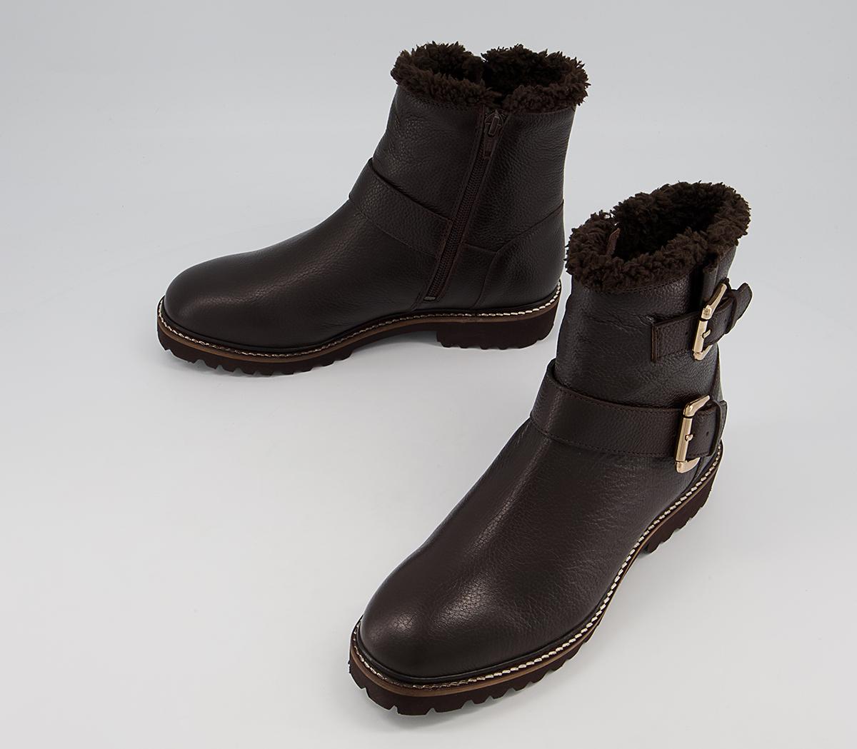 Office Apologetic Fur-Trimmed Buckle Flat Ankle Boots Office Apologetic Fur-Trimmed Buckle Flat Ankle Boots Chocolate Leather