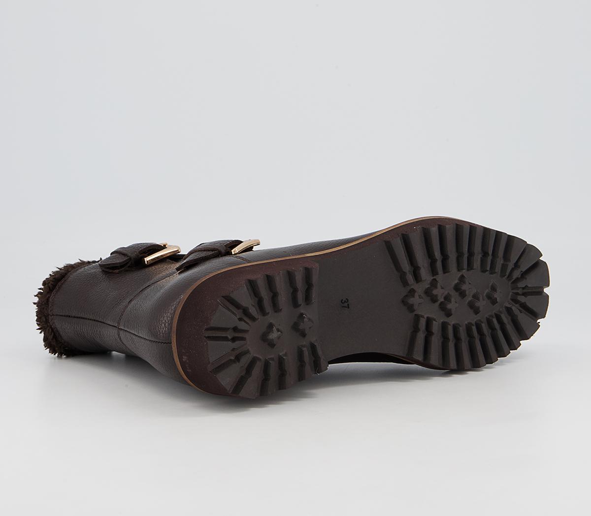 Office Apologetic Fur-Trimmed Buckle Flat Ankle Boots Office Apologetic Fur-Trimmed Buckle Flat Ankle Boots Chocolate Leather