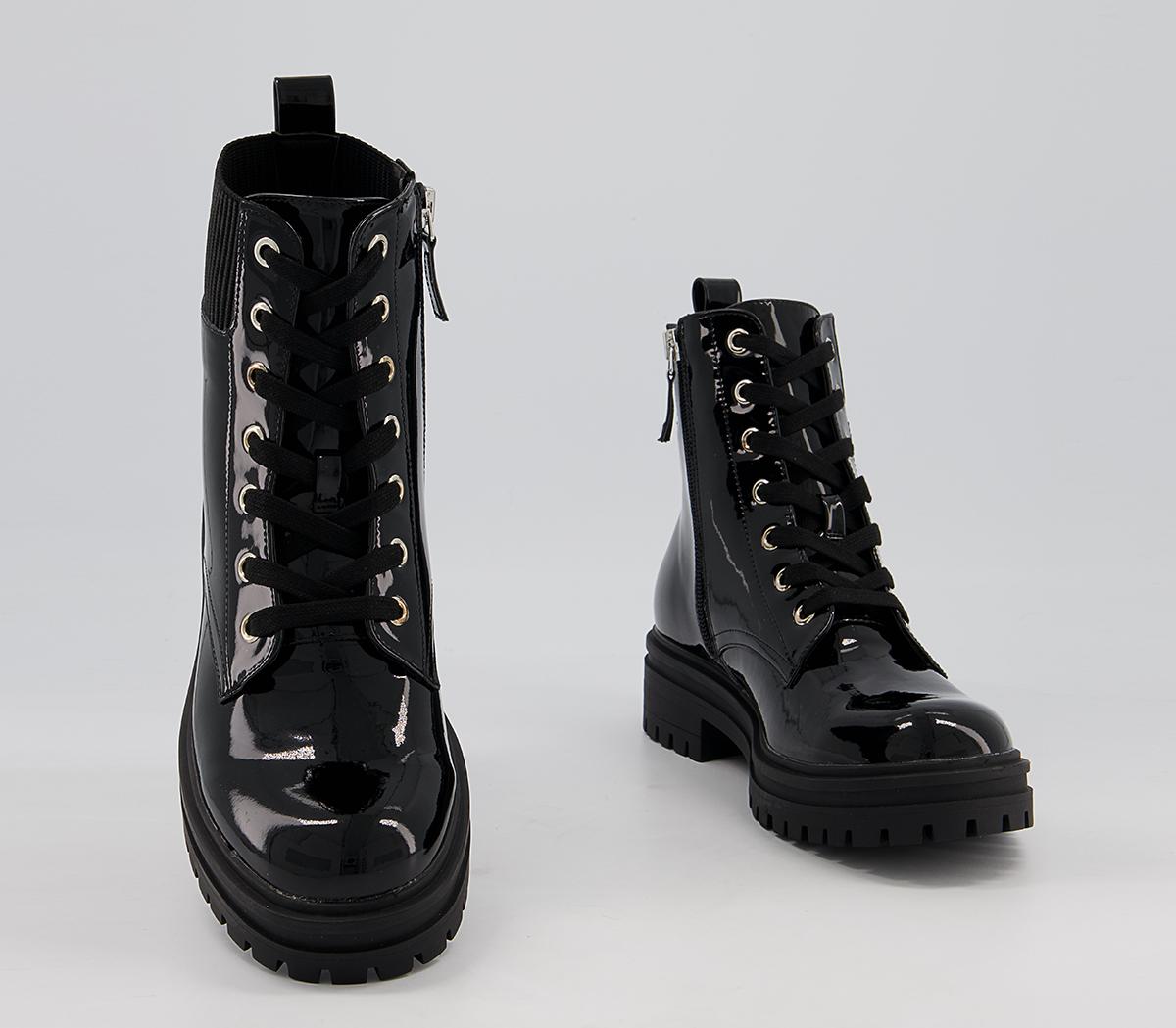 OFFICEAmira Patent Ribbed Elastic Lace Up Ankle Boots OFFICEAmira Patent Ribbed Elastic Lace Up Ankle BootsBlack Patent