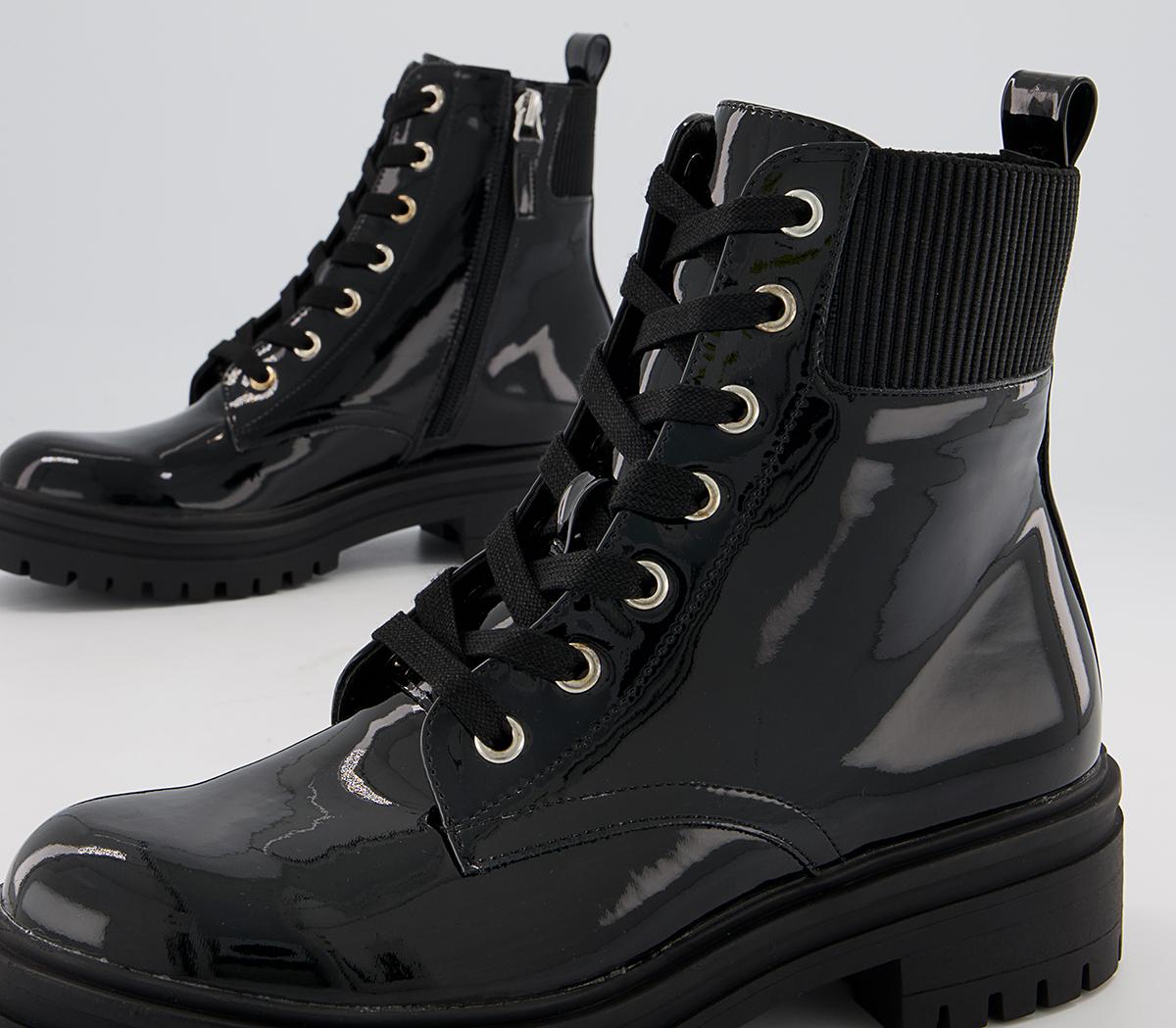 OFFICEAmira Patent Ribbed Elastic Lace Up Ankle Boots OFFICEAmira Patent Ribbed Elastic Lace Up Ankle BootsBlack Patent
